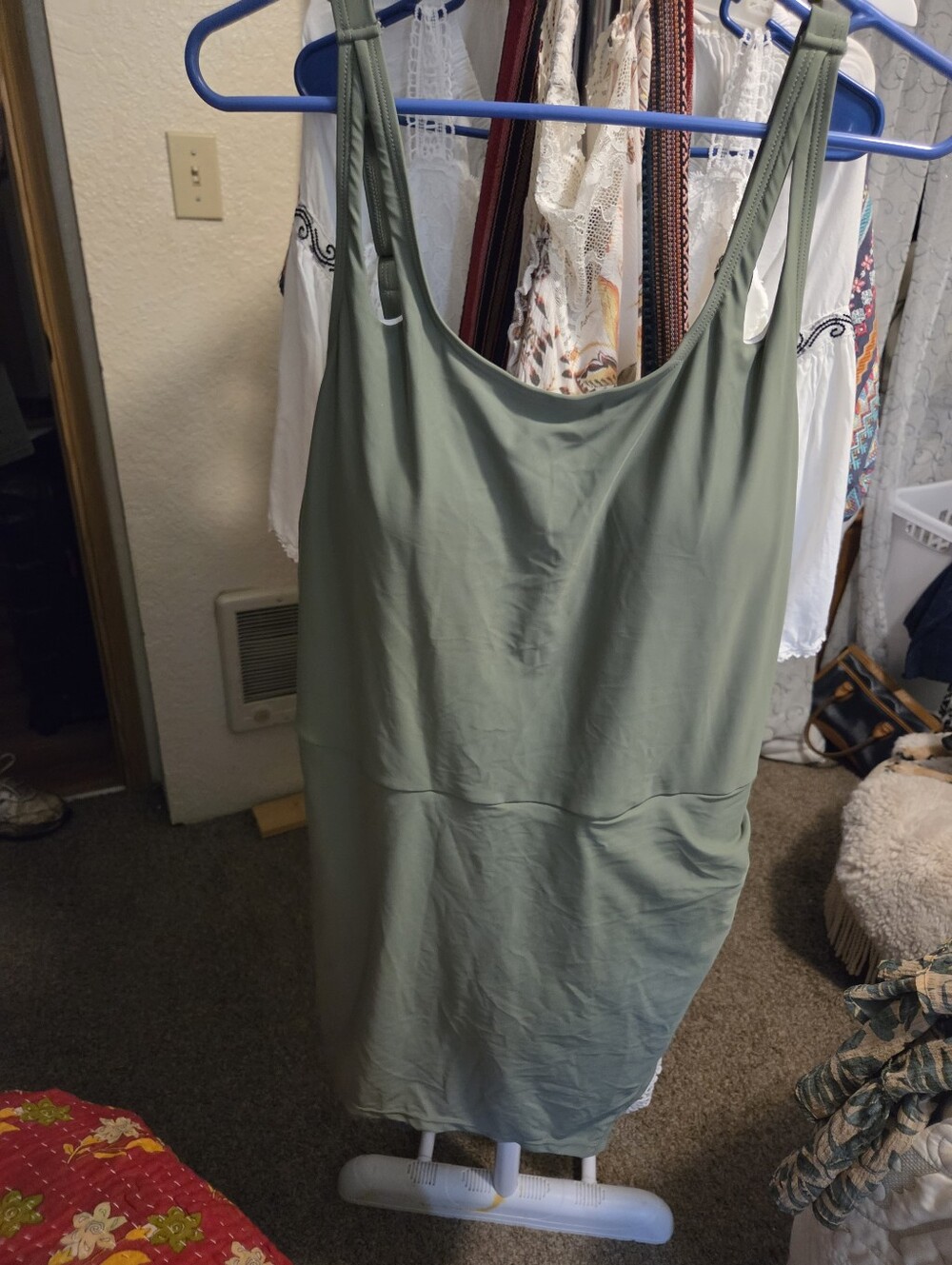 Kate Kasin Olive Green Sleeveless Tank Dress or Swimsuit.